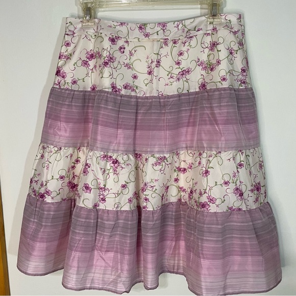 Tommy Bahama Silk Pink & White Floral Mixed Print Tiered Sample Skirt 8 - Picture 5 of 7